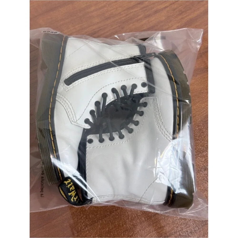 Dr. Martens Toddler White and Black Lace-Up 1460T Combat Boots 7